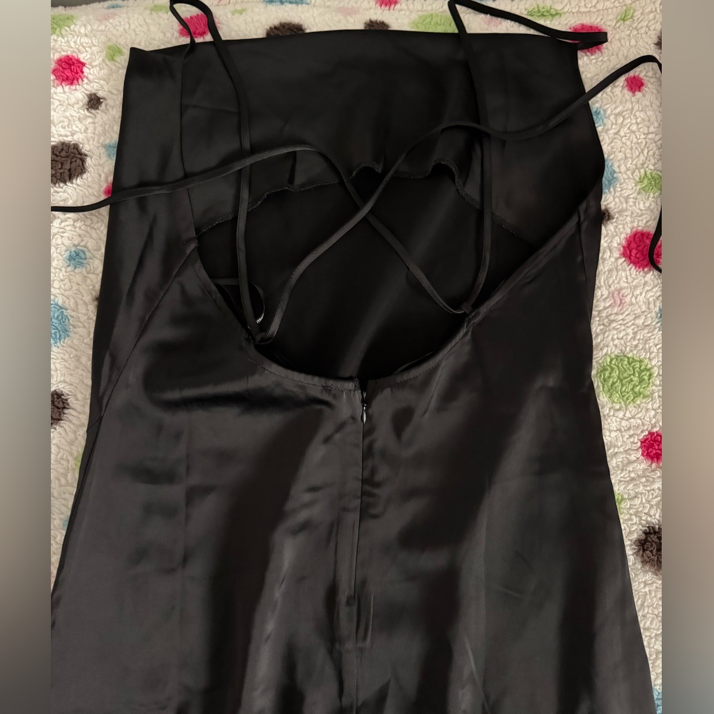 Black silky strappy tie-back slip dress GORGEOUS
